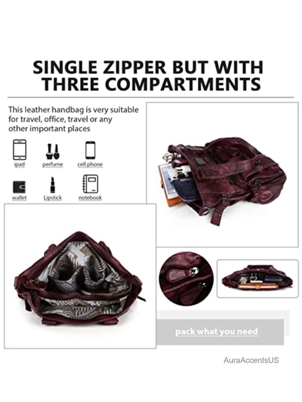 Women's PU Satchel Handbag Waterproof Tote Shoulder Bag with Pockets